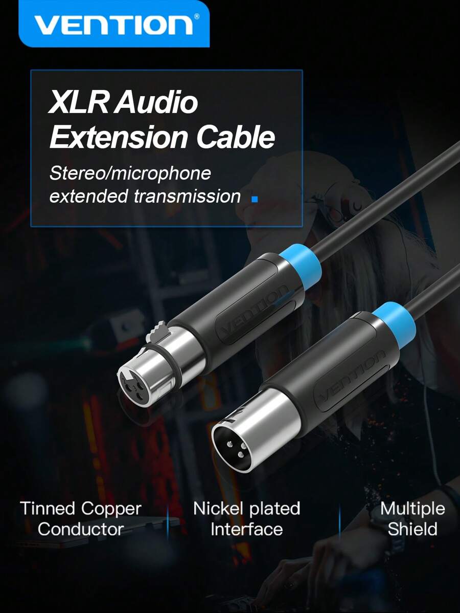 Vention Xlr麥克風線,xlr音頻線3針公對母平衡音頻xlr延長線1m 3ft,適用於麥克風,錄音室錄音機,擴音器,音頻混合器,錄音 - 黑色 - 查看 1