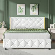 Upholstered Bed Frame With Diamond Tufted Wingback Headboard – Modern Velvet Bed Frame, No Box Spring Needed With Wood Slat Support, Easy Assembly, Twin Bed Frame/  Full Bed Frame/ King Bed Frame, Black/ Pink/ White/ Purple/ Blue/ Green - 白色 - 查看 1