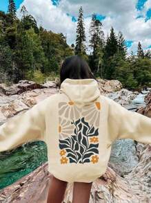 Tween Girl Casual Print Fleece Hooded Sweatshirt Jacket, Spring Autumn & Winter