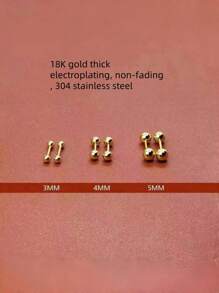2-6 Pieces Set Of Stainless Steel Bean-Shaped Earrings For Women, Simple 18K Gold-Plated Ball-Shaped Earrings For Boys, 3/4/5 Mm Set, Suitable For Women With Pierced Ears.
