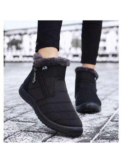 New Women Warm Waterproof Boots Women's Lightweight Shoes Winter Women Boots Leisure Ladies Boots Plush Thickened Snow Boots Black Color