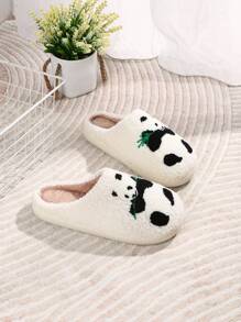 新款可爱卡通动物毛绒内衬厚圣诞树拖鞋，儿童和青少年防滑保暖室内家居拖鞋，节日氛围保暖拖鞋 - 白色 - 查看 1