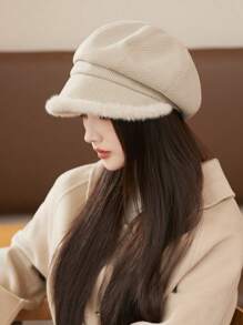 1 buc. Căciulă octogonală de toamnă, caldă, rezistentă la vânt, cu margini pufoase, șapcă de pictor, șapcă de știri, potrivită pentru uz zilnic, iarnă, toamnă