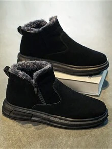 Giày bốt đi tuyết đế dày chống trượt cho nam, lót lông ấm áp, khóa kéo bên hông, chống thấm nước, chống dầu, giày bốt ngắn thường ngày đa năng - màu đen - Xem 5