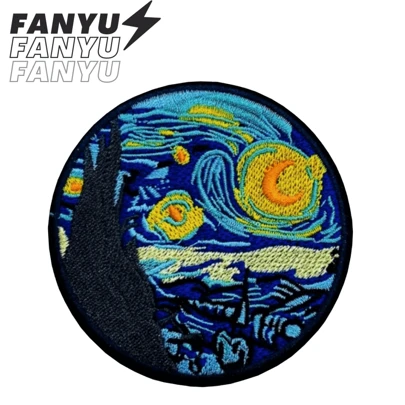 Parche bordado de La Noche Estrellada de Van Gogh, adecuado para mochilas, ropa, sombreros, decoración de aplicación DIY, parche bordado para prendas, zapatos, bolsos y accesorios de verano, escuela, que se puede planchar o coser