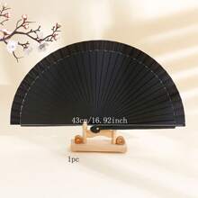 1pc Solid Color Wooden Folding Fan, Simple Design Classical Plain Color Folding Fan Halloween - Multicolor - View 10