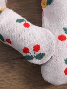 Baby Girls Cherry Pattern Ruffle Trim Long Sleeve Knit Romper