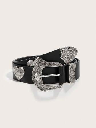 1 件女士压花西部牛仔风格 PU 皮革串珠装饰腰带，适合日常佩戴万圣节情人节夏季、学校秋季、秋季、万圣节