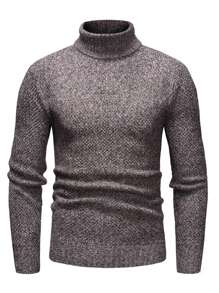 Jersey de cuello alto de unicolor de manga larga para hombre - Marrón - Ver 1