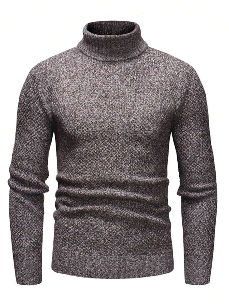Jersey de cuello alto de unicolor de manga larga para hombre - Marrón - Ver 1