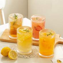 POLIDREAM Vintage Ribbed Glassware Set 6 Pcs, 16.9oz XL Drinking Glasses, Fluted Ripple Drinkware, Origami Style, Elegant Glassware For Whiskey, Cocktail, Iced Coffee, Juice, Beer, Soda - Transparent - View 4