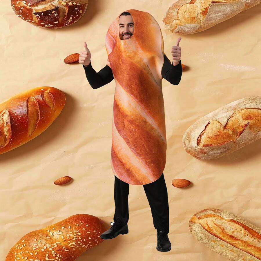 Men's Funny Bread Shaped Costume - Gold - View 1