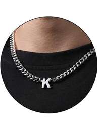 1pc 26 Letter 45cm Cuban Chain, Initial English Letter Necklace, Durable, Versatile, Fashionable Necklace, Ideal Gift For Valentine's Day, Christmas, Father's Day For Family And Friends