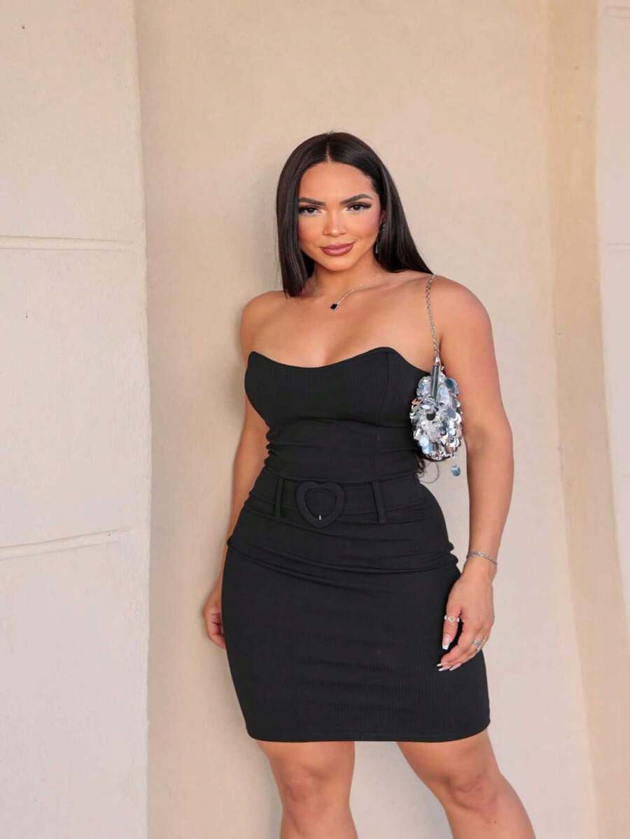 Short Ana Ruga Ribbed Strapless Dress - Schwarz - Übersicht 1