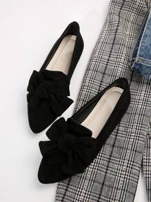 Women's Sweet Bow Pointed Toe Flat Shoes, Black Color Spring Fall Casual Outdoor Driving Work Flats New Design - Black - View 7