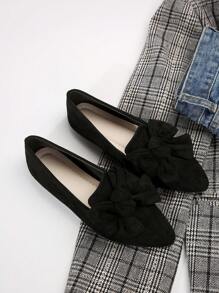 Women's Sweet Bow Pointed Toe Flat Shoes, Black Color Spring Fall Casual Outdoor Driving Work Flats New Design - Black - View 8