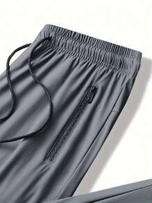 3条装男士纯色抽绳腰带口袋拉链弹力运动健身跑步户外休闲长裤，带反光细节，春夏款 - 黑與白 - 查看 9