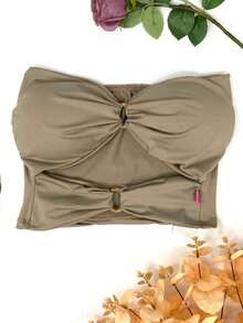 Strapless Cropped Top With Padded Cups And Ring Detail - Lạc đà - Xem 2