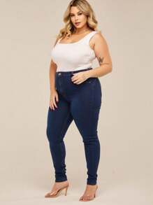 Women's Plus Size Jeans In Plain Blue With Premium Full-Body Lycra, New Release - 藍色 - 查看 5