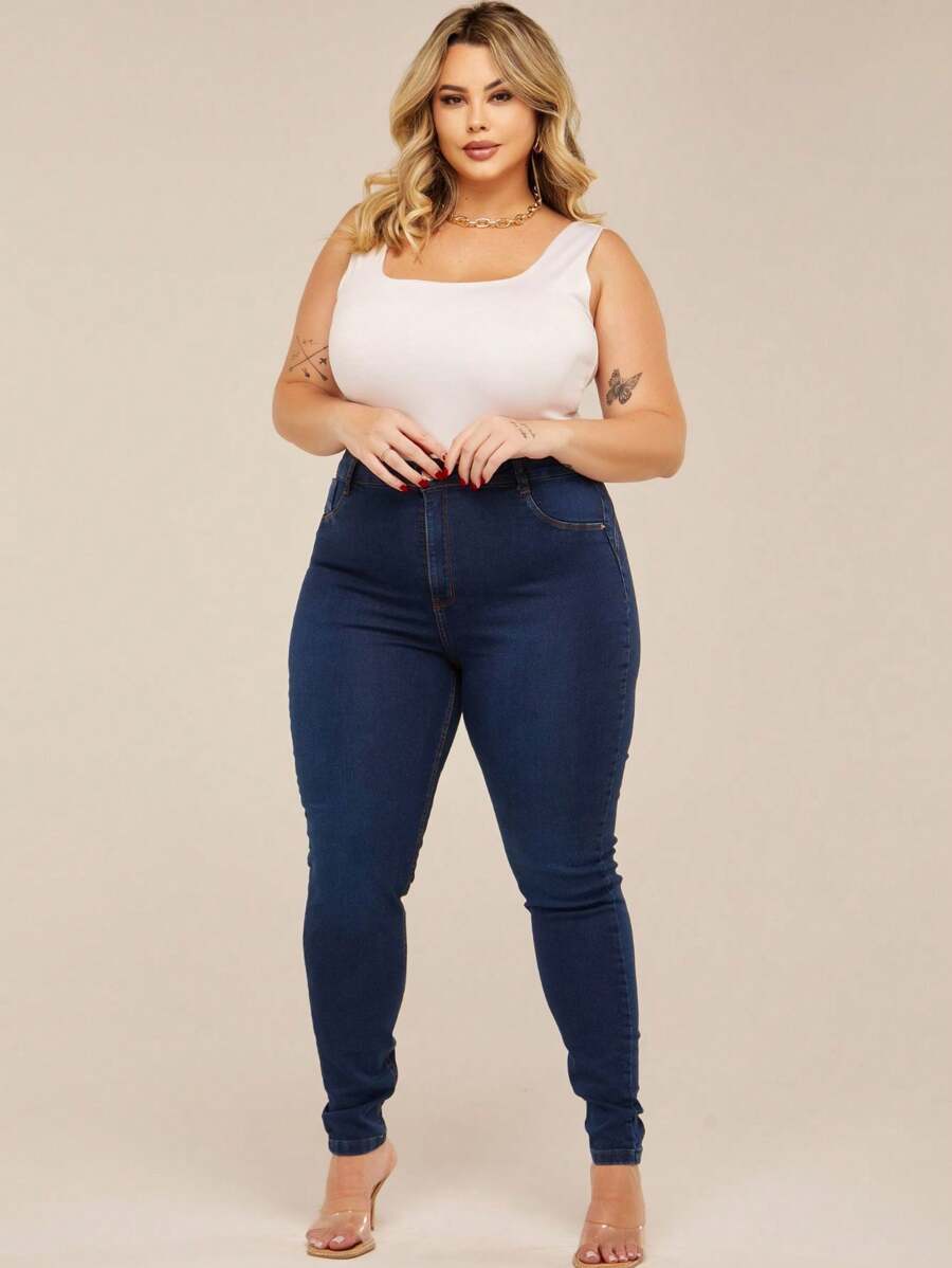 Women's Plus Size Jeans In Plain Blue With Premium Full-Body Lycra, New Release - 藍色 - 查看 1