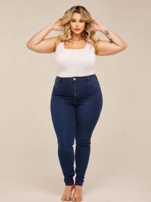 Women's Plus Size Jeans In Plain Blue With Premium Full-Body Lycra, New Release - 藍色 - 查看 4