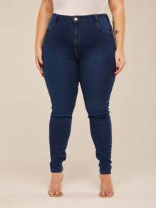 Women's Plus Size Jeans In Plain Blue With Premium Full-Body Lycra, New Release - 藍色 - 查看 2
