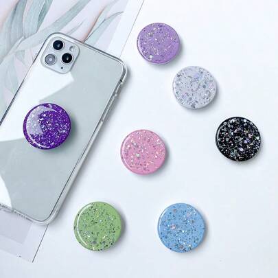 带闪光设计的可扩展支架的手机握把 - 360° 无缝旋转握把支架，兼容所有 Apple 和 Android 智能手机 - 多种颜色兼容 、Android 手机，生日、家人、朋友的礼物推拉式手机握把、手机支架、手机配件