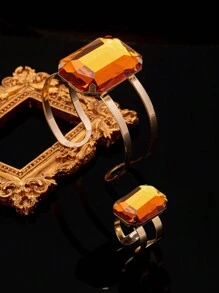 Anillos y pulseras con forma de cuadrados multicolores de cristales exagerados, estilo de moda para uso diario, oficina, fiesta, boda, vacaciones, regalo - pedrería - Ver 22