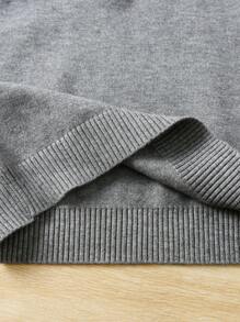 Young Boy School Style Color Block Striped Half Zip Stand Collar Sweater, Suitable For Spring, Autumn And Winter - Grey - View 7