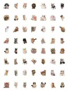 60 Sheets/Pack Realistic Cat Stickers, Waterproof Graffiti Stickers, Perfect For Decorating Diy Phone Cases, Notebooks, Luggage, Photo Albums, And More Back To School - Multicolor - View 6