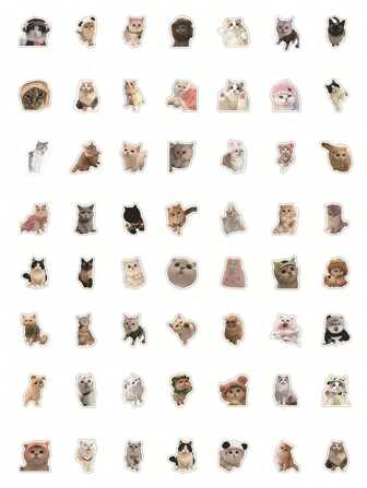 60 Sheets/Pack Realistic Cat Stickers, Waterproof Graffiti Stickers, Perfect For Decorating Diy Phone Cases, Notebooks, Luggage, Photo Albums, And More Back To School