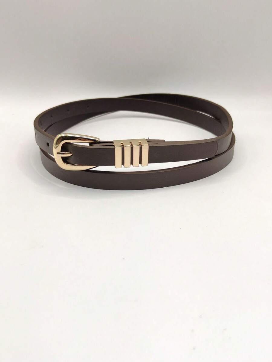 KIT New Imported Women's Thin Belt With Gold Buckle - 咖啡 - 查看 1