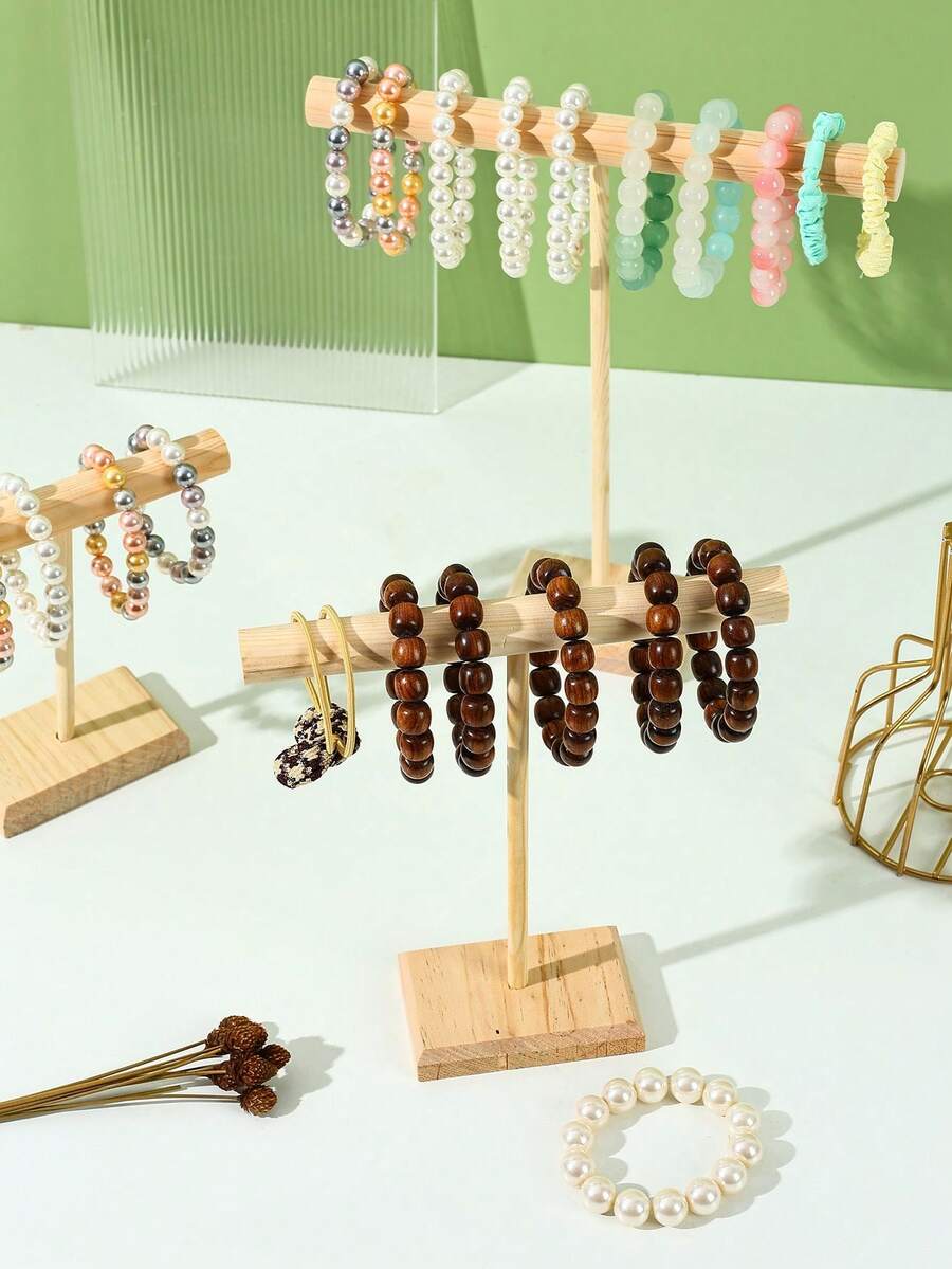 1 pieza Organizador de pulseras y brazaletes de madera, soporte desmontable para exhibición de joyas para uso doméstico - color madera - Ver 1