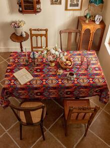 1pc Bohemian Red Geometric High-Precision Jacquard Tablecloth, Dust And Heat-Resistant For Home, Dining Table, Coffee Table, Suitable For Farmhouse, Restaurant, Living Room, Party, Dinner, Birthday, Festival, Holiday, Christmas Decor - Multicolor - View 5