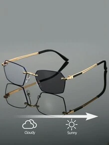 1 件男士全框非对称形状眼镜时尚轻便金属眼镜流行个性化变色镜片遮光女士黑色眼镜适合日常使用万圣节适合夏季海滩度假、户外、旅行 - 彩色 - 查看 1