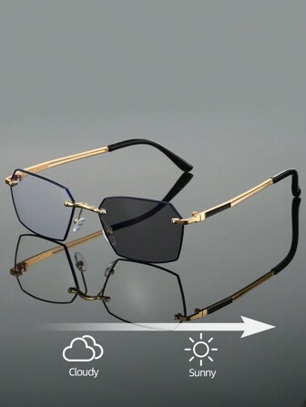 1 件男士全框非对称形状眼镜时尚轻便金属眼镜流行个性化变色镜片遮光女士黑色眼镜适合日常使用万圣节适合夏季海滩度假、户外、旅行