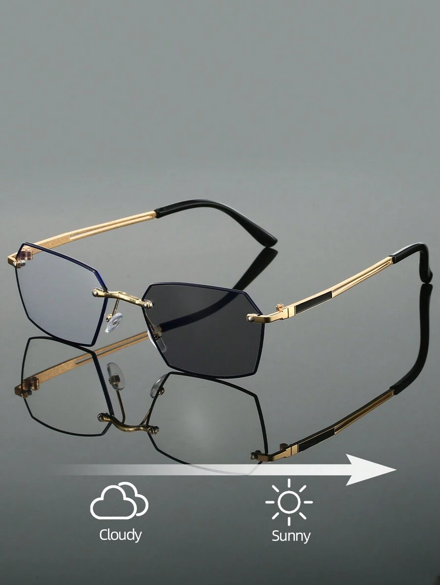 1 件男士全框非对称形状眼镜时尚轻便金属眼镜流行个性化变色镜片遮光女士黑色眼镜适合日常使用万圣节适合夏季海滩度假、户外、旅行 - 彩色 - 查看 1