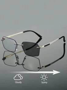 1 件男士全框非对称形状眼镜时尚轻便金属眼镜流行个性化变色镜片遮光女士黑色眼镜适合日常使用万圣节适合夏季海滩度假、户外、旅行 - 彩色 - 查看 2