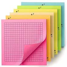 6pcs Colorful Mini Graph Paper Sticky Note Pads - 150 Sheets, 3x3 Inch, Adhesive Grid With Variety Of X Y Axis Coordinate Grid Designs - Perfect For Office School Supplies Organization And Note Taking - Black and White - View 6