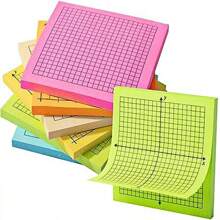6pcs Colorful Mini Graph Paper Sticky Note Pads - 150 Sheets, 3x3 Inch, Adhesive Grid With Variety Of X Y Axis Coordinate Grid Designs - Perfect For Office School Supplies Organization And Note Taking - Black and White - View 1