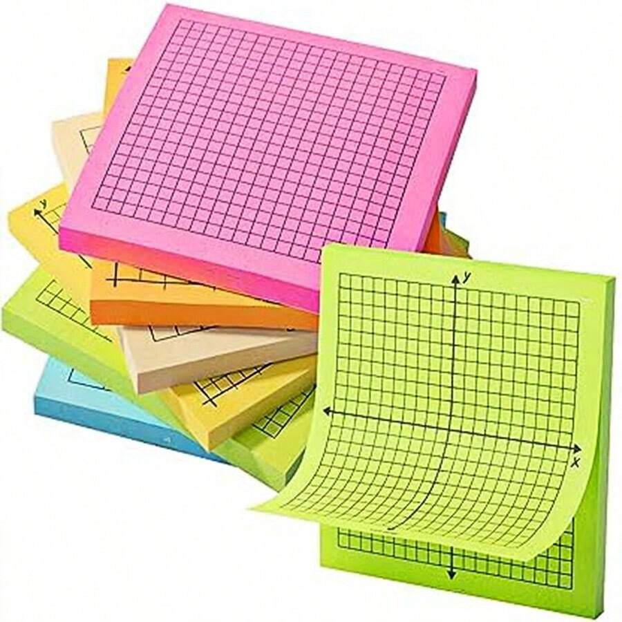 6pcs Colorful Mini Graph Paper Sticky Note Pads - 150 Sheets, 3x3 Inch, Adhesive Grid With Variety Of X Y Axis Coordinate Grid Designs - Perfect For Office School Supplies Organization And Note Taking - Black and White - View 1