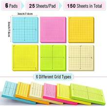 6pcs Colorful Mini Graph Paper Sticky Note Pads - 150 Sheets, 3x3 Inch, Adhesive Grid With Variety Of X Y Axis Coordinate Grid Designs - Perfect For Office School Supplies Organization And Note Taking - Black and White - View 2