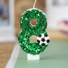1pc Sparkling Sequin Football Shaped Birthday Candle With Holder, Sports Theme Party Decorations