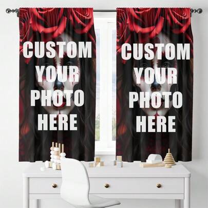 1pc Customized Photo Curtain, Halloween Decorations, Halloween Window Curtain Gift, Personalized Home Decor Gift