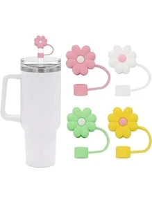 1 件可重复使用的硅胶花形吸管盖，防尘防溅吸管盖，玻璃杯装饰配件（随机颜色），果汁、牛奶、咖啡的替代品。生日和节日礼物，适合家人、他的礼物、可爱的吸管、家庭聚会、生日派对。桌面装饰、家居装饰 - 彩色 - 查看 10