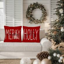 4 vỏ gối trang trí hình cây thông Noel vui vẻ, bộ 4 vỏ gối kẹo que đỏ mừng Giáng sinh 18*18 inch, vỏ gối quà tặng Holly Jolly cho ngày lễ mùa đông, dùng cho ghế sofa phòng khách ngoài trời, trang trí nhà cửa Giáng sinh, không có ruột gối - Nhiều màu - Xem 5