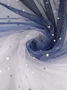 1pc Ombre Starry Sky Tulle Fabric For DIY Princess Dress, Sequin Star & Moon Mesh Decor - Multicolor - View 3