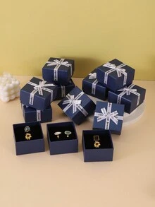 TONVIC 12 件矩形纸质蝴蝶结首饰礼盒，适用于戒指、项链、耳环，适合婚礼、订婚、派对 - 12PCS - 查看 8