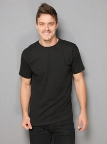 Men's 100% Cotton Basic Short Sleeve Summer T-Shirt - Black - View 2