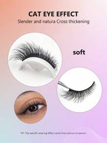 Asiteo 7 对猫眼睫毛仿貂睫毛翼状眼睫毛加长假睫毛柔软自然长条睫毛条状睫毛，睫毛，睫毛，假睫毛 - 黑色 - 查看 2